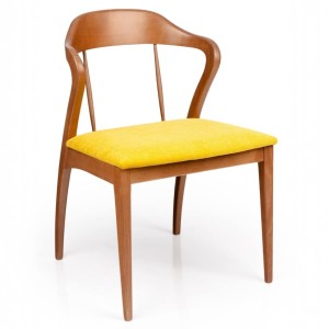 Krzesło Tapicerowane KT190 Żółte Drewniany Stelaż