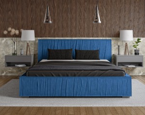 Niebieskie łóżko tapicerowane 160x200cm z pojemnikiem ELIAS 