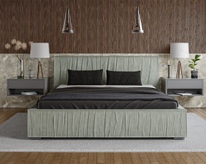 Pistacjowe łóżko tapicerowane 180x200cm z pojemnikiem ELIAS 