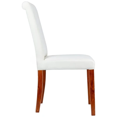 Nowoczesne białe krzesło KT1 profil widok z boku kasztanowe nogi