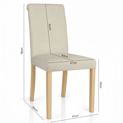 Wymiary i rysunek techniczny beżowego krzesła tapicerowanego KT1