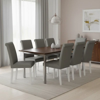 Aranżacja jasnego salonu z szarym krzesłem tapicerowanym KT1 na białych nogach