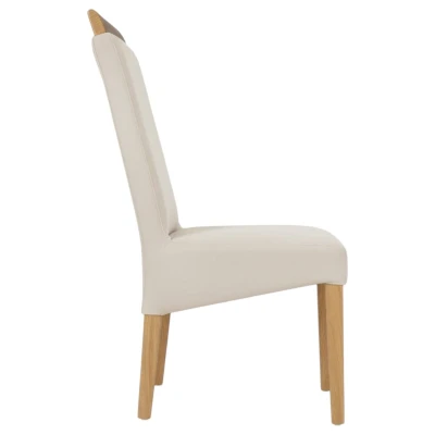 Krzesło KT2 beżowy welur dąb naturalny bok i kąt nachylenia