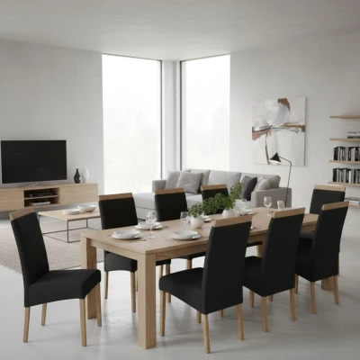 Czarne krzesła KT2 aranżacja w nowoczesnej jadalni nogi dąb naturalny