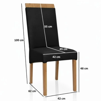 Specyfikacja i wymiary czarnego krzesła KT2 - dąb naturalny 100cm