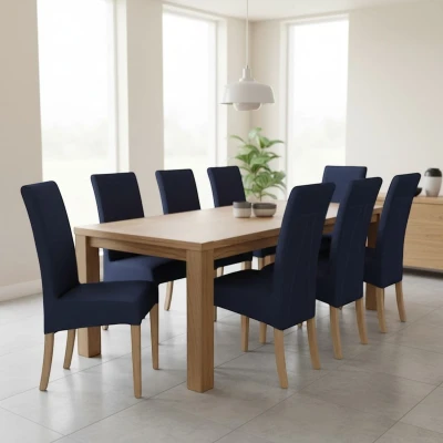 Granatowe krzesła KT10 aranżacja w eleganckiej jadalni stelaż dąb sonoma