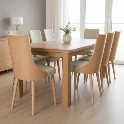 Beżowe krzesła KT15 aranżacja jadalni w stylu skandynawskim buk naturalny