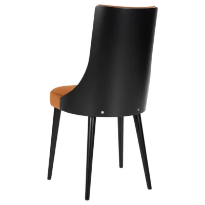 Krzesło tapicerowane KT15 tył oparcia widoczne drewno czarny stelaż
