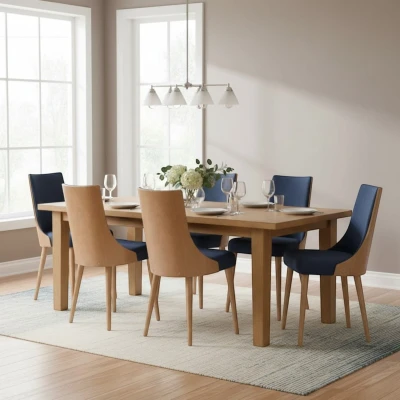 Granatowe krzesła KT15 aranżacja jadalni eleganckie buk naturalny