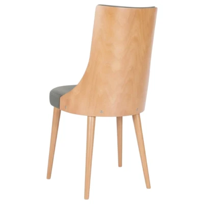 Krzesło tapicerowane KT15 tył oparcia widoczne drewno buk naturalny szare