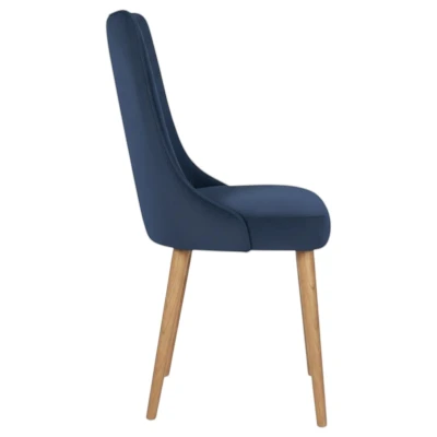 Krzesło KT22 granatowy welur bok i stabilna konstrukcja drewno naturalny dąb