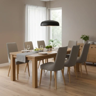 Szare krzesła KT22 aranżacja w skandynawskiej jadalni stelaż dąb naturalny