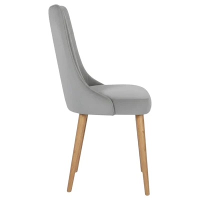 Krzesło KT22 szary welur bok i stabilna konstrukcja drewno naturalny dąb