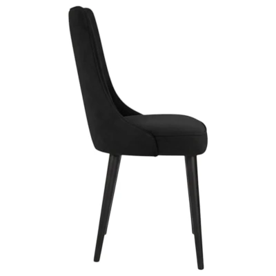 Krzesło KT22 czarny welur bok i stabilna konstrukcja drewno czarne