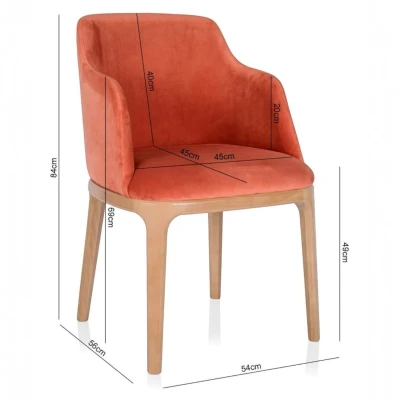Zdjęcie krzesła z wymiarami KT38 specyfikacja techniczna 84cm ceglaste szerokie z podłokietnikami