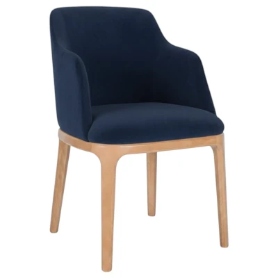 Luksusowe krzesło do stołu KT38 profil granatowy welur Magic Velvet 2216 dąb naturalny
