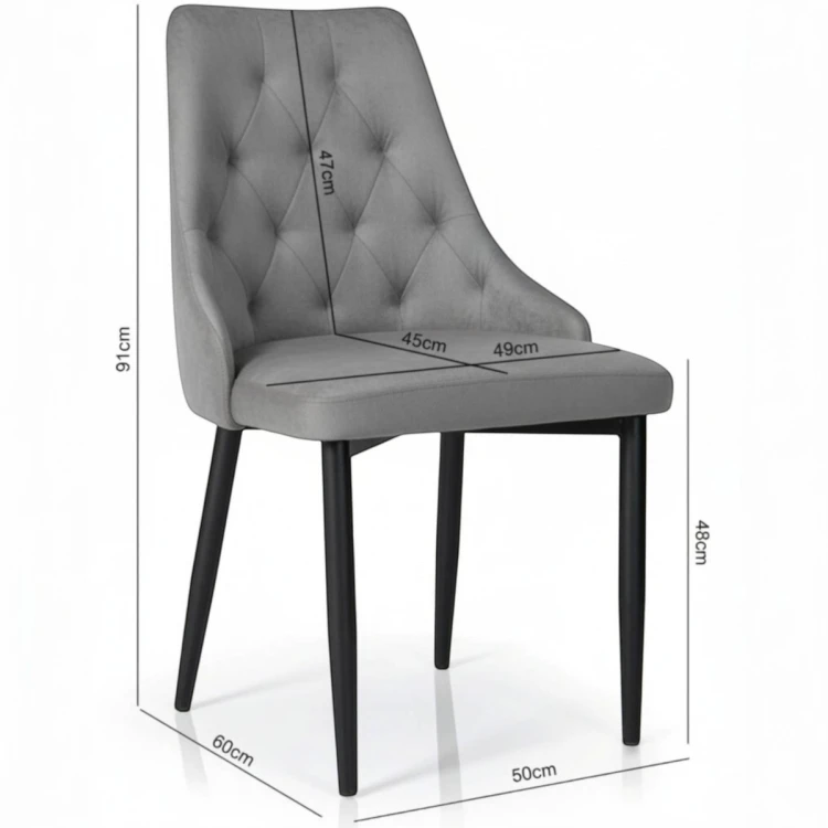 Zdjęcie krzesła z wymiarami KT43 specyfikacja techniczna 91cm szary welur