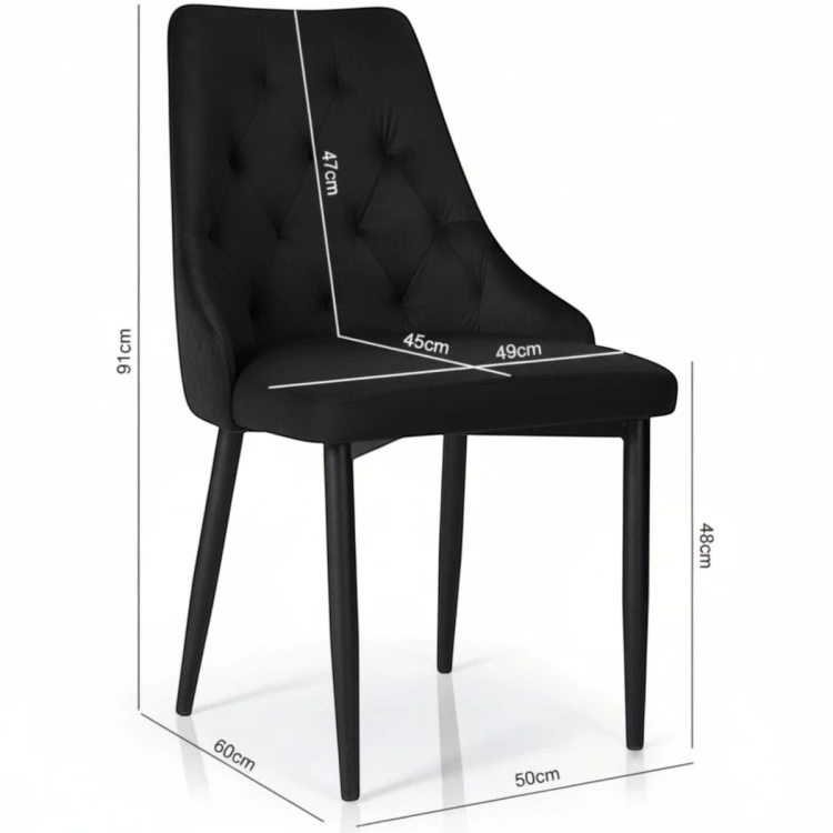 Zdjęcie krzesła z wymiarami KT43 specyfikacja techniczna 91cm czarne welurowe