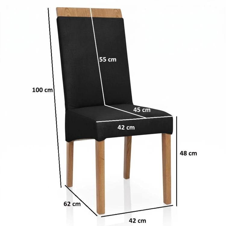 Specyfikacja i wymiary czarnego krzesła KT2 - dąb naturalny 100cm