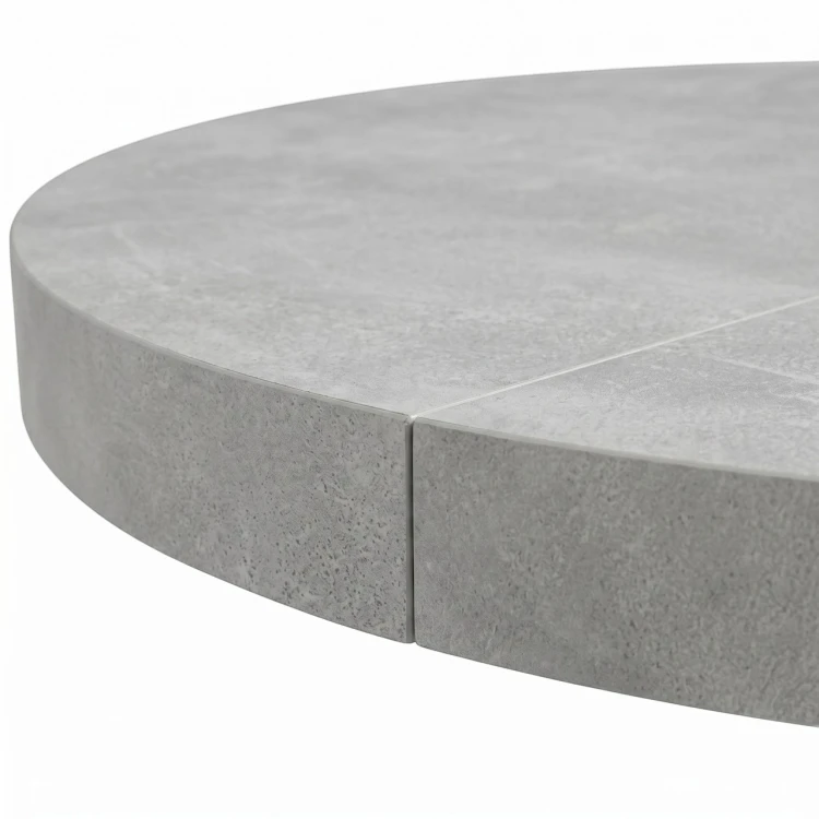 Zbliżenie na krawędź i łączenie grubego blatu stołu CONVIVIO w dekorze beton atelier