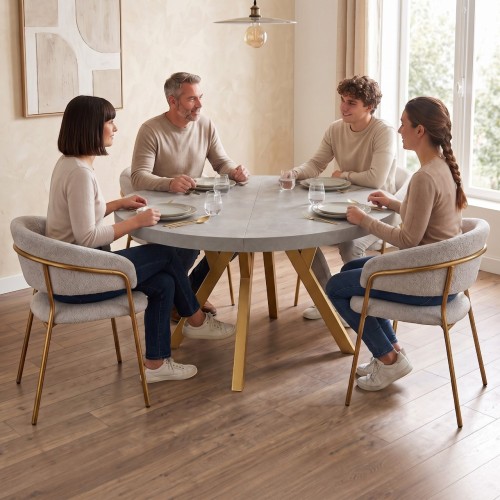 Elegancka jadalnia ze stołem CONVIVIO beton atelier i złotymi nogami