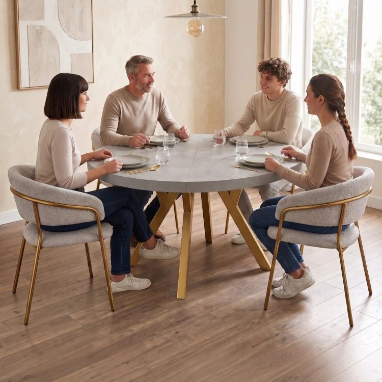 Elegancka jadalnia ze stołem CONVIVIO beton atelier i złotymi nogami