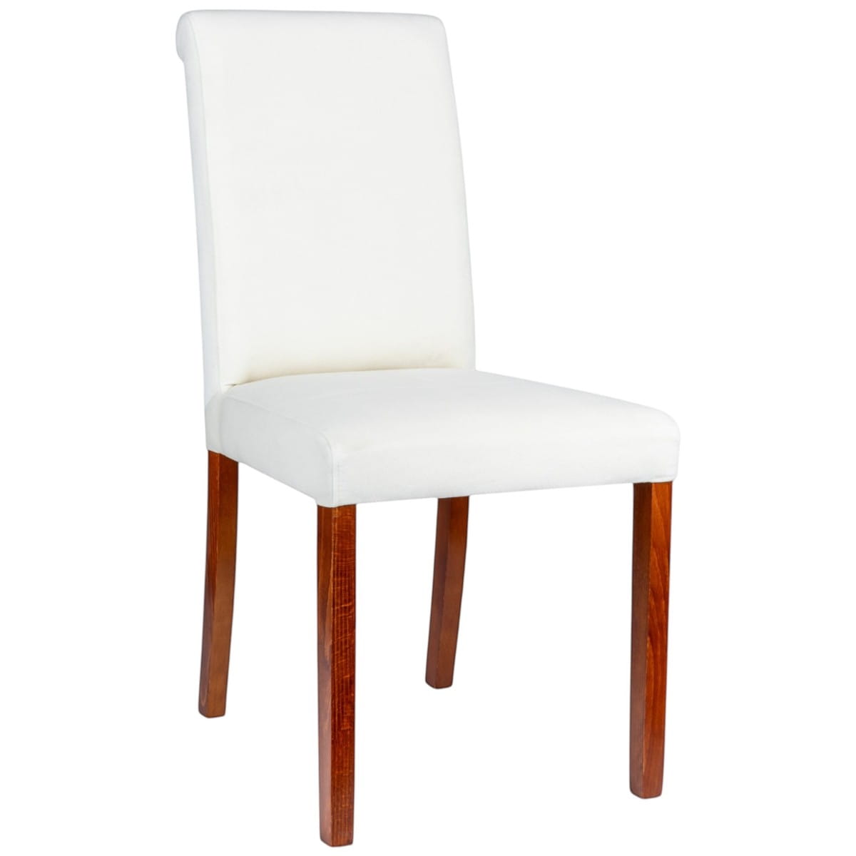 Białe krzesło tapicerowane KT1 nogi kolor kasztan widok z przodu