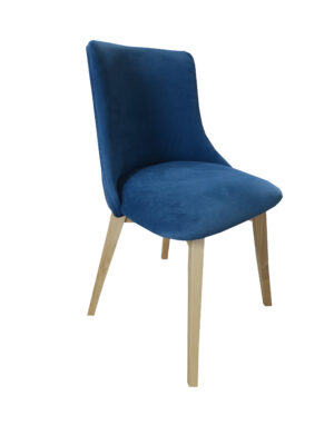 Krzesło tapicerowane MR 12 na krzyżowym stelażu drewnianym bukowym tkanina welurowa niebieska