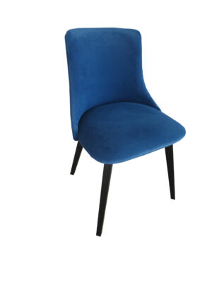 Krzesło tapicerowane MR 12 na krzyżowym stelażu drewnianym bukowym kolor czarny tkanina welurowa niebieska