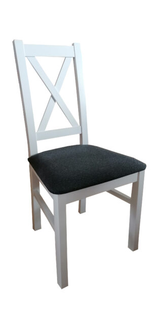 Krzesło z drewnianym oparciem MR 19 białe z czarną tkaniną